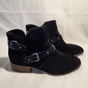 Crown Vintage Black Ankle Booties with Buckle Straps
